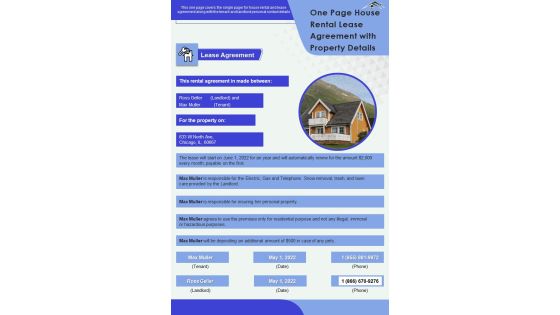 One Page House Rental Lease Agreement With Property Details PDF Document PPT Template One Page House Rental Lease Agreement With Property Details PDF Document PPT Template