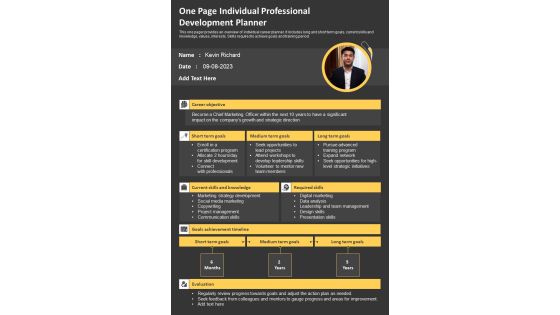 One Page Individual Professional Development Planner PDF Document PPT Template One Page Individual Professional Development Planner PDF Document PPT Template