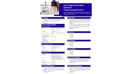One Page Information Sheet For Programming Product PDF Document PPT Template One Page Information Sheet For Programming Product PDF Document PPT Template