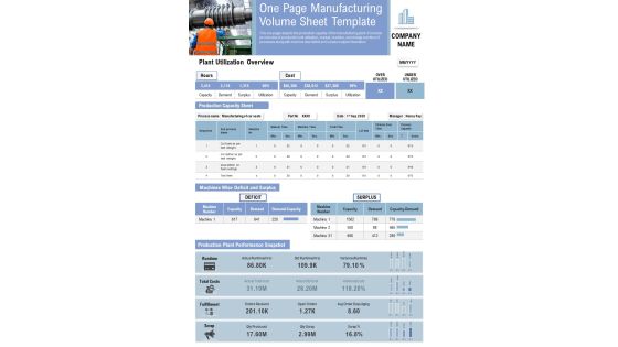 One Page Manufacturing Volume Sheet Template PDF Document PPT Template One Page Manufacturing Volume Sheet Template PDF Document PPT Template