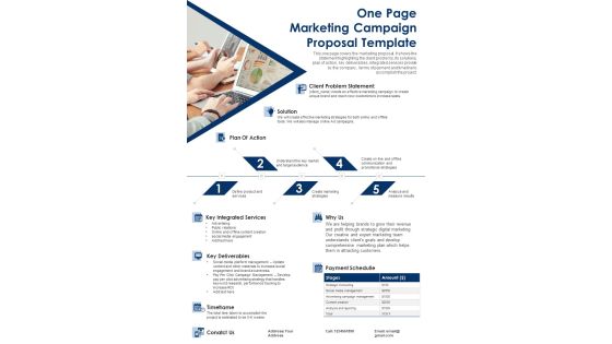 One Page Marketing Campaign Proposal Template PDF Document PPT Template One Page Marketing Campaign Proposal Template PDF Document PPT Template