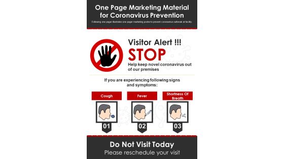 One Page Marketing Material For Coronavirus Prevention PDF Document PPT Template One Page Marketing Material For Coronavirus Prevention PDF Document PPT Template