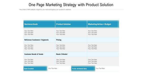 One Page Marketing Strategy With Product Solution Ppt PowerPoint Presentation Icon Pictures PDF One Page Marketing Strategy With Product Solution Ppt PowerPoint Presentation Icon Pictures PDF