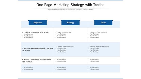 One Page Marketing Strategy With Tactics Ppt PowerPoint Presentation Gallery Templates PDF One Page Marketing Strategy With Tactics Ppt PowerPoint Presentation Gallery Templates PDF