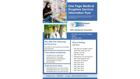 One Page Medical Drugstore Services Information Flyer PDF Document PPT Template One Page Medical Drugstore Services Information Flyer PDF Document PPT Template