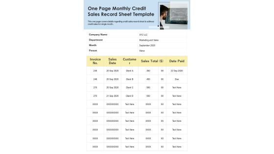 One Page Monthly Credit Sales Record Sheet Template PDF Document PPT Template One Page Monthly Credit Sales Record Sheet Template PDF Document PPT Template