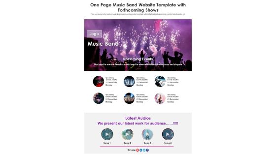 One Page Music Band Website Template With Forthcoming Shows PDF Document PPT Template One Page Music Band Website Template With Forthcoming Shows PDF Document PPT Template