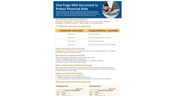One Page NDA Document To Protect Financial Data PDF Document PPT Template One Page NDA Document To Protect Financial Data PDF Document PPT Template