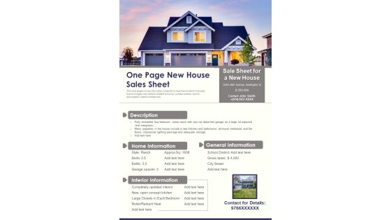 One Page New House Sales Sheet PDF Document PPT Template One Page New House Sales Sheet PDF Document PPT Template