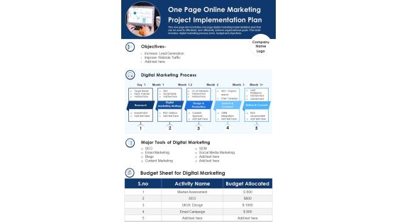 One Page Online Marketing Project Implementation Plan PDF Document PPT Template One Page Online Marketing Project Implementation Plan PDF Document PPT Template
