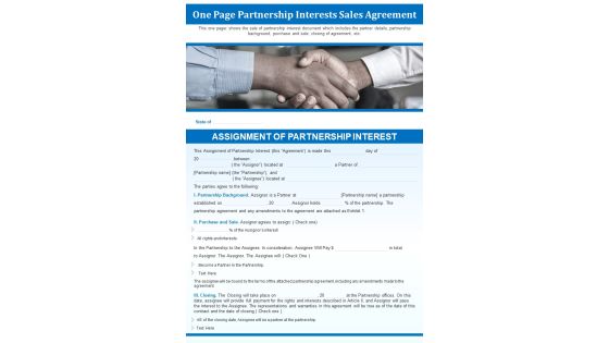 One Page Partnership Interests Sales Agreement PDF Document PPT Template One Page Partnership Interests Sales Agreement PDF Document PPT Template