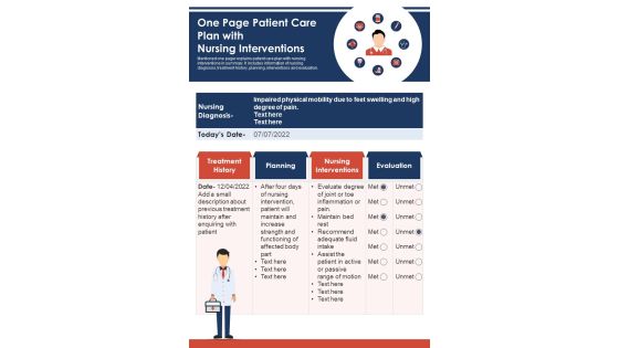 One Page Patient Care Plan With Nursing Interventions PDF Document PPT Template One Page Patient Care Plan With Nursing Interventions PDF Document PPT Template