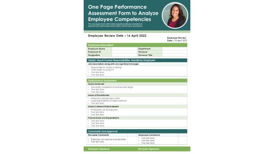 One Page Performance Assessment Form To Analyze Employee Competencies PDF Document PPT Template One Page Performance Assessment Form To Analyze Employee Competencies PDF Document PPT Template