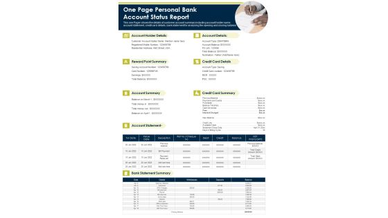 One Page Personal Bank Account Status Report PDF Document PPT Template One Page Personal Bank Account Status Report PDF Document PPT Template