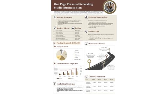 One Page Personal Recording Studio Business Plan PDF Document PPT Template One Page Personal Recording Studio Business Plan PDF Document PPT Template