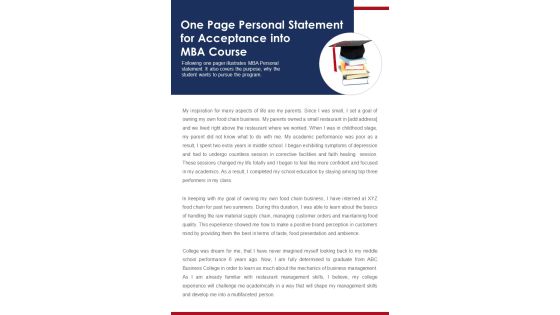 One Page Personal Statement For Acceptance Into MBA Course PDF Document PPT Template One Page Personal Statement For Acceptance Into MBA Course PDF Document PPT Template