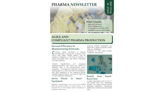 One Page Pharmaceutical Company Newsletter PDF Document PPT Template One Page Pharmaceutical Company Newsletter PDF Document PPT Template