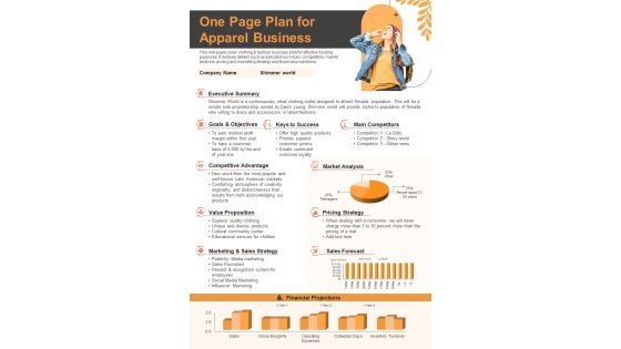 One Page Plan For Apparel Business PDF Document PPT Template One Page Plan For Apparel Business PDF Document PPT Template