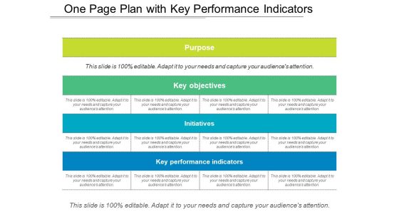 One Page Plan With Key Performance Indicators Ppt PowerPoint Presentation Model Smartart PDF