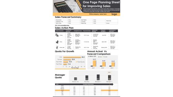 One Page Planning Sheet For Improving Sales PDF Document PPT Template One Page Planning Sheet For Improving Sales PDF Document PPT Template