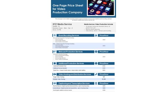 One Page Price Sheet For Video Production Company PDF Document PPT Template PDF Document PPT Template One Page Price Sheet For Video Production Company PDF Document PPT Template PDF Document PPT Template
