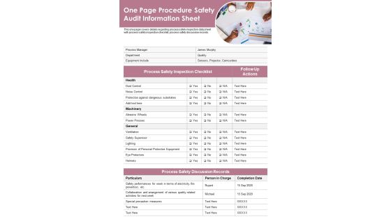 One Page Procedure Safety Audit Information Sheet PDF Document PPT Template One Page Procedure Safety Audit Information Sheet PDF Document PPT Template