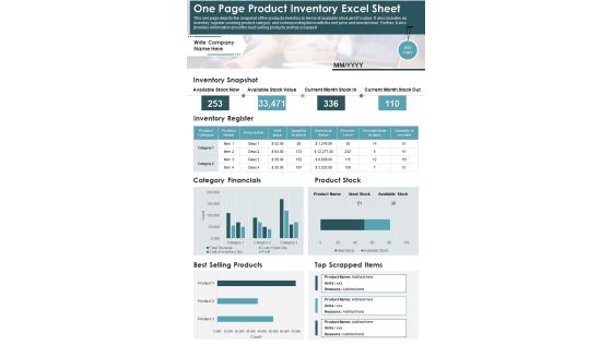 One Page Product Inventory Excel Sheet PDF Document PPT Template One Page Product Inventory Excel Sheet PDF Document PPT Template