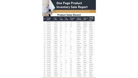 One Page Product Inventory Sale Report PDF Document PPT Template