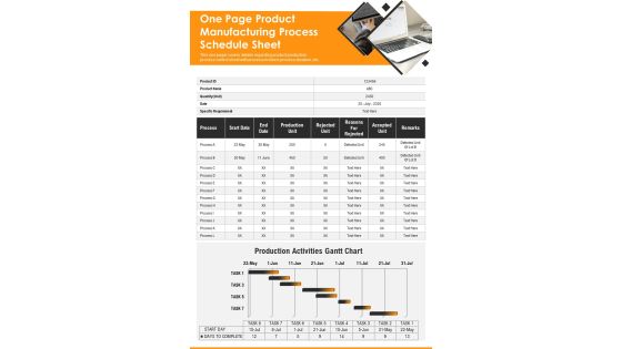 One Page Product Manufacturing Process Schedule Sheet PDF Document PPT Template One Page Product Manufacturing Process Schedule Sheet PDF Document PPT Template