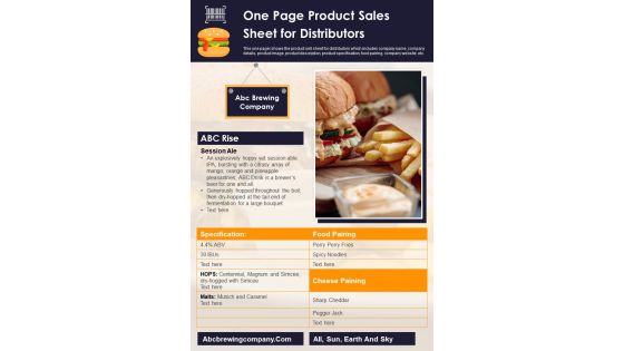 One Page Product Sales Sheet For Distributors PDF Document PPT Template One Page Product Sales Sheet For Distributors PDF Document PPT Template