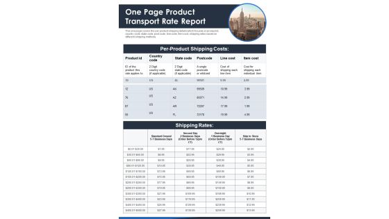 One Page Product Transport Rate Report PDF Document PPT Template One Page Product Transport Rate Report PDF Document PPT Template