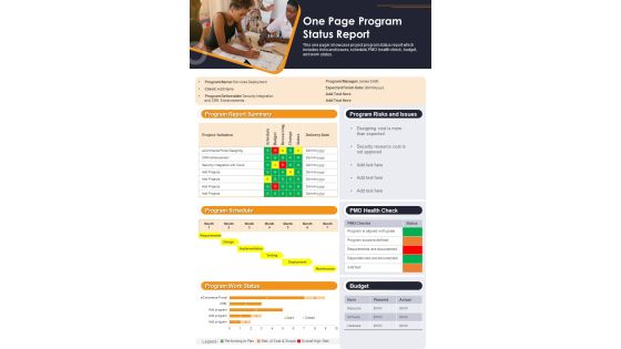 One Page Program Status Report PDF Document PPT Template One Page Program Status Report PDF Document PPT Template
