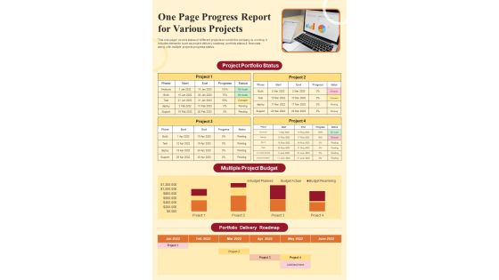 One Page Progress Report For Various Projects PDF Document PPT Template One Page Progress Report For Various Projects PDF Document PPT Template