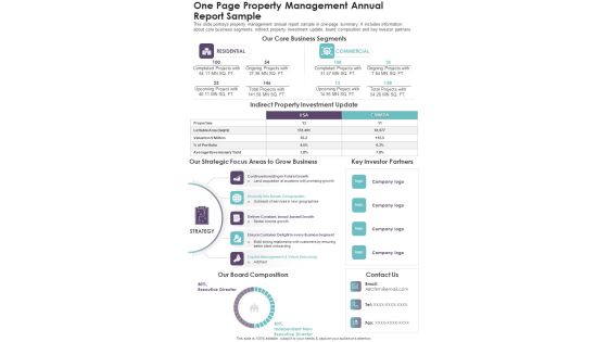 One Page Property Management Annual Report Sample One Pager Documents