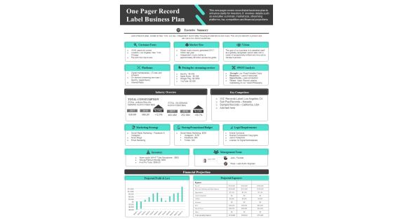 One Page Record Group Business Plan PDF Document PPT Template