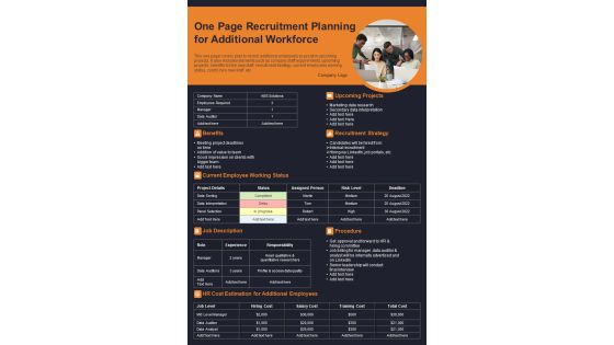 One Page Recruitment Planning For Additional Workforce PDF Document PPT Template