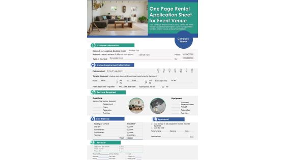 One Page Rental Application Sheet For Event Venue PDF Document PPT Template One Page Rental Application Sheet For Event Venue PDF Document PPT Template