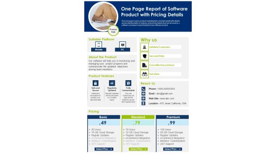 One Page Report Of Software Product With Pricing Details PDF Document PPT Template One Page Report Of Software Product With Pricing Details PDF Document PPT Template