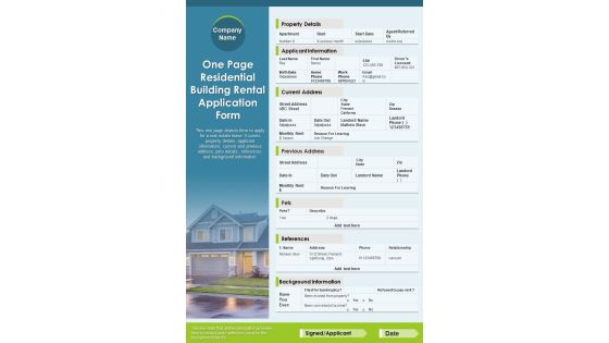 One Page Residential Building Rental Application Form PDF Document PPT Template One Page Residential Building Rental Application Form PDF Document PPT Template