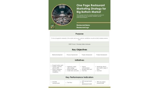 One Page Restaurant Marketing Strategy For Big Bottom Market PDF Document PPT Template One Page Restaurant Marketing Strategy For Big Bottom Market PDF Document PPT Template