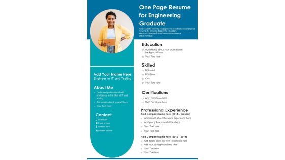 One Page Resume For Engineering Graduate PDF Document PPT Template