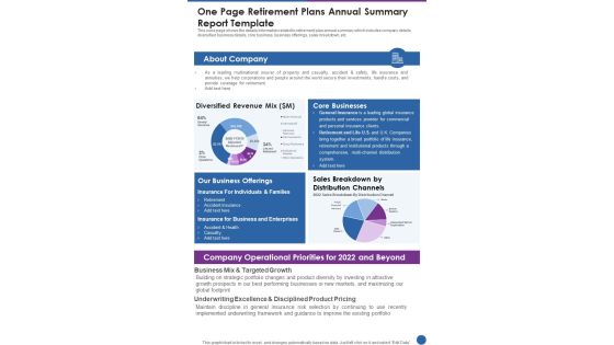 One Page Retirement Plans Annual Summary Report Template One Pager Documents