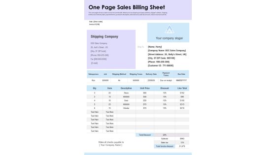 One Page Sales Billing Sheet PDF Document PPT Template One Page Sales Billing Sheet PDF Document PPT Template