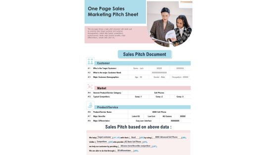 One Page Sales Marketing Pitch Sheet PDF Document PPT Template One Page Sales Marketing Pitch Sheet PDF Document PPT Template