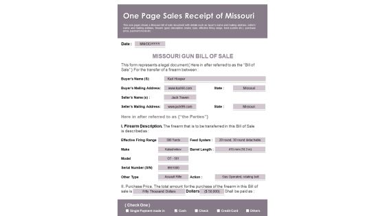 One Page Sales Receipt Of Missouri PDF Document PPT Template One Page Sales Receipt Of Missouri PDF Document PPT Template