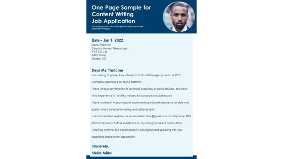 One Page Sample For Content Writing Job Application PDF Document PPT Template One Page Sample For Content Writing Job Application PDF Document PPT Template