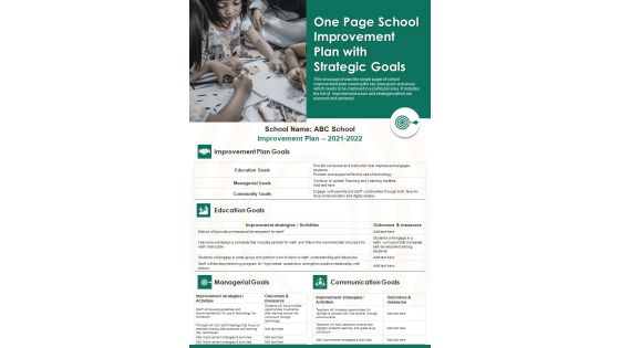 One Page School Improvement Plan With Strategic Goals PDF Document PPT Template One Page School Improvement Plan With Strategic Goals PDF Document PPT Template