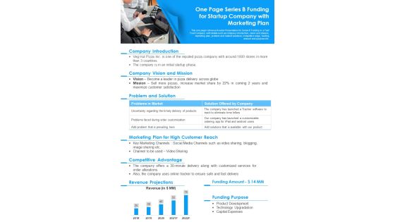 One Page Series B Funding For Startup Company With Marketing Plan PDF Document PPT Template One Page Series B Funding For Startup Company With Marketing Plan PDF Document PPT Template