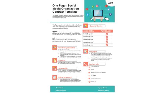 One Page Social Media Marketing Agreement Template PDF Document PPT Template One Page Social Media Marketing Agreement Template PDF Document PPT Template