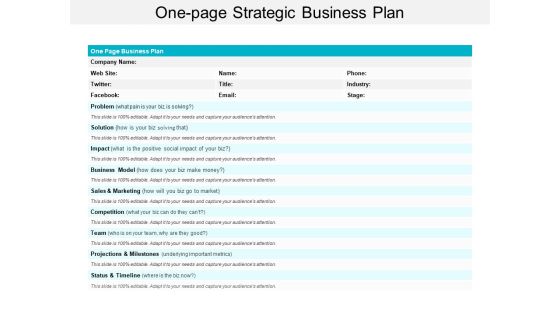 One Page Strategic Business Plan Ppt Powerpoint Presentation Layouts Guidelines One Page Strategic Business Plan Ppt Powerpoint Presentation Layouts Guidelines